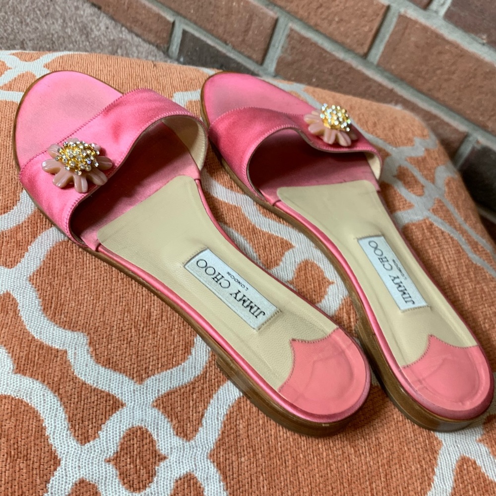 SOLD Jimmy Choo pink crystal flower slides - Picture 10 of 12